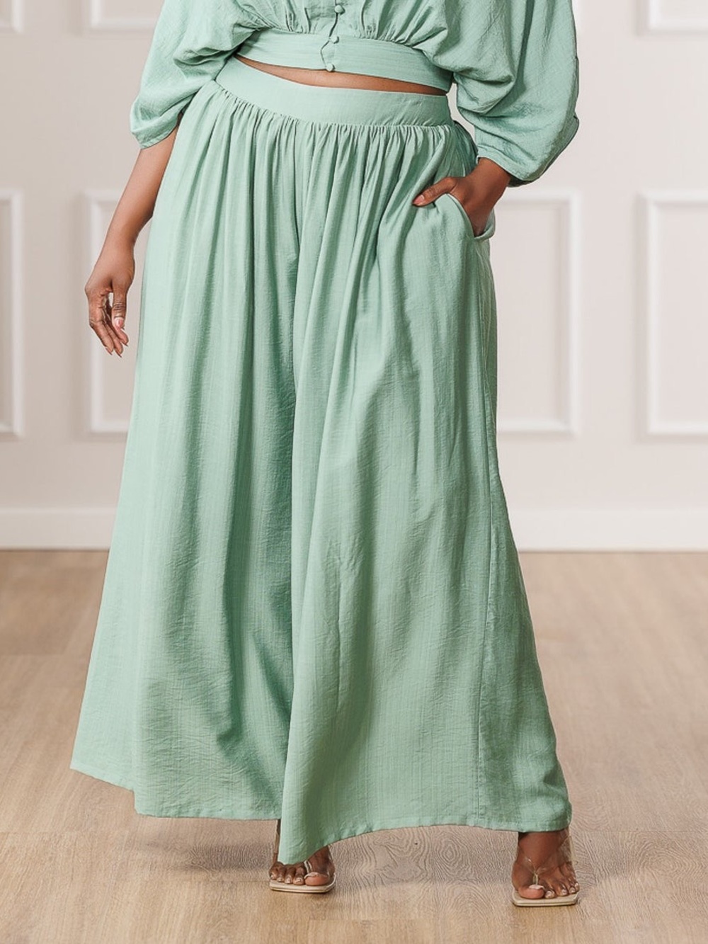 NAVEAH WIDE LEG PANTS - SAGE Size 2X